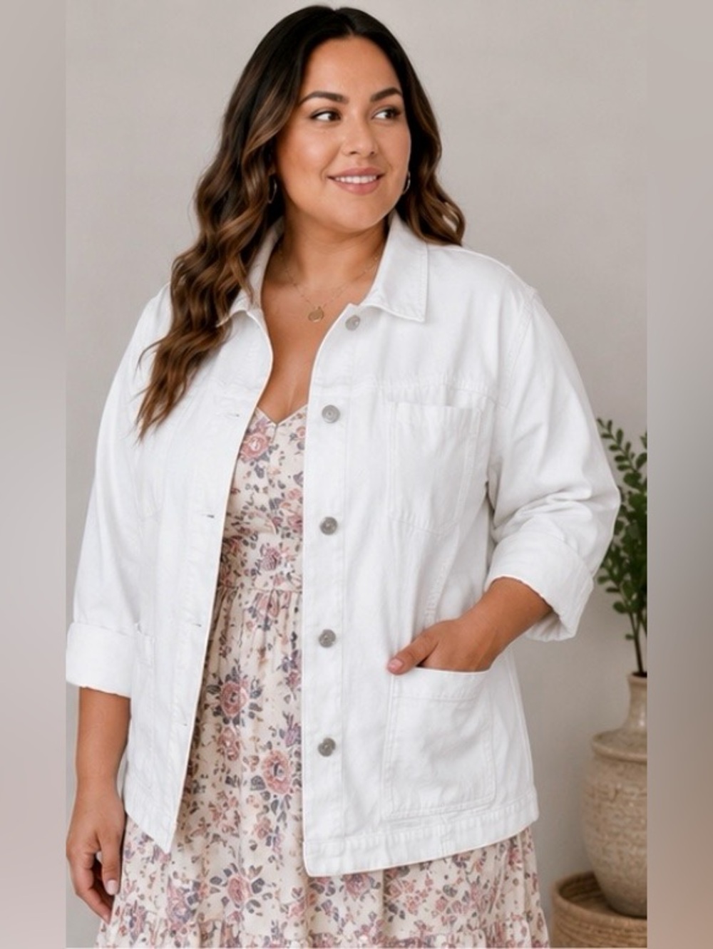 White Button-Front Denim Jacket